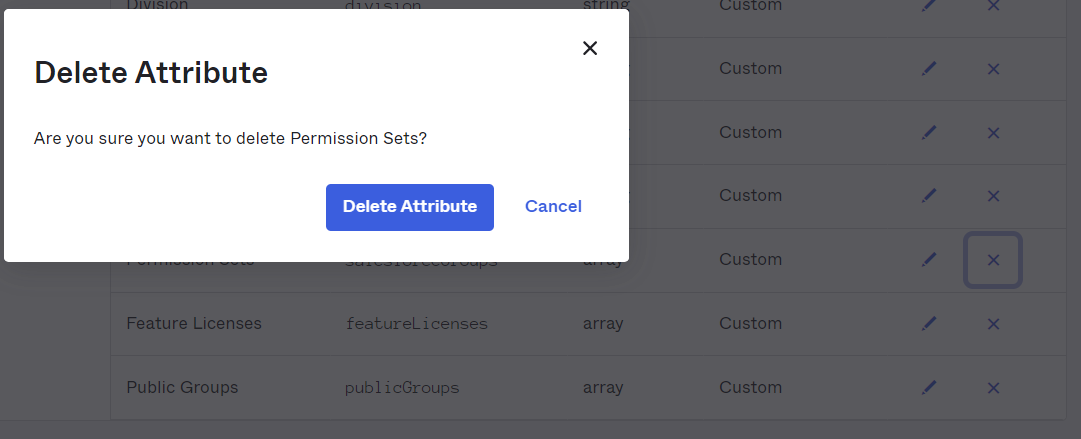 Delete the&nbsp;Permission Sets&nbsp;attribute