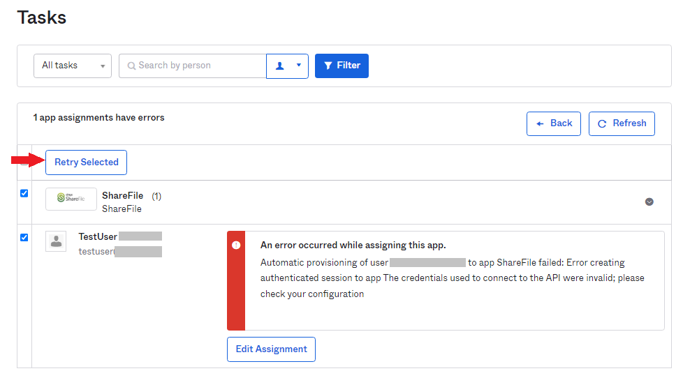Retry Selected button