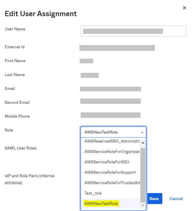 Edit User Assignment page