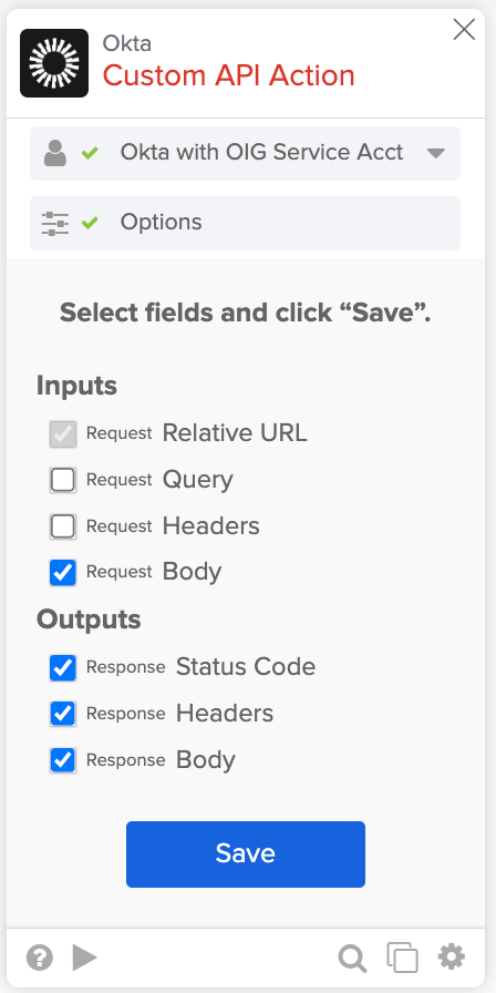 Custom API Action card