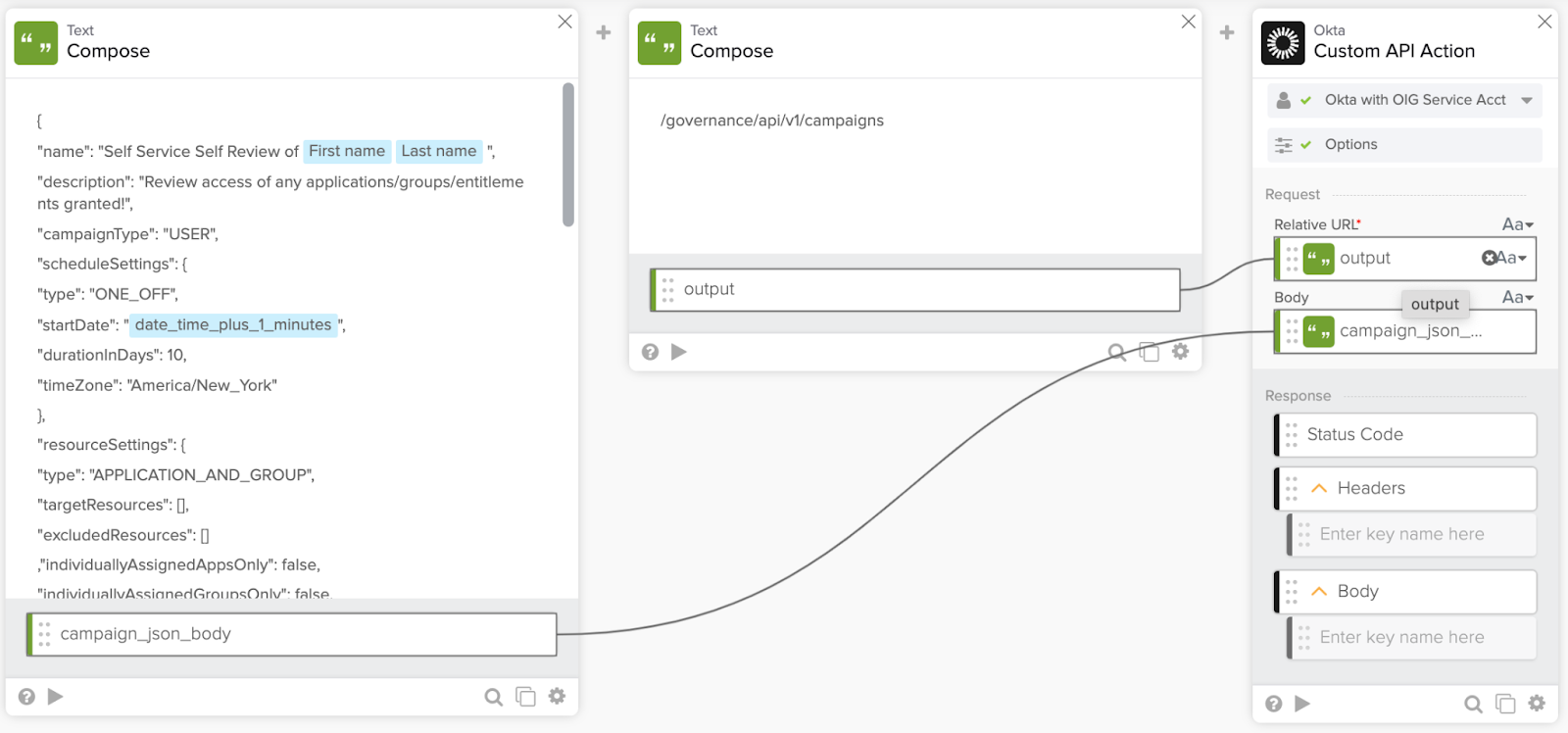 Custom API Action card