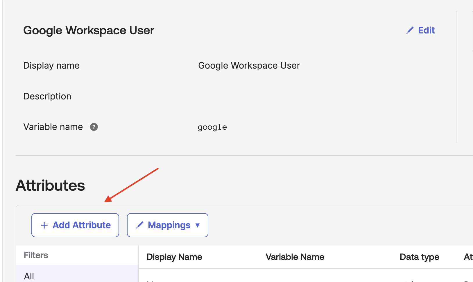 Add attribute button