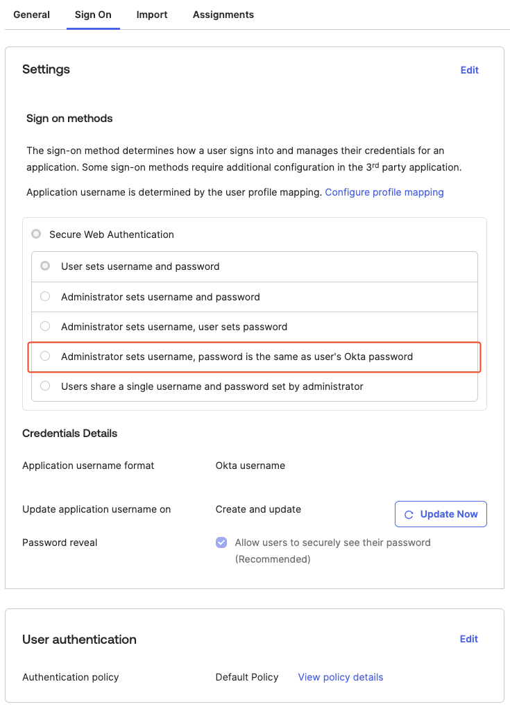 Sign On Settings