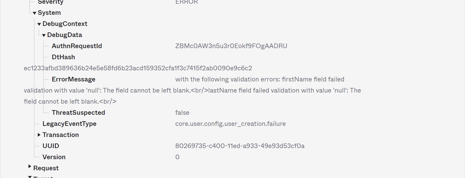 Expended System Log event