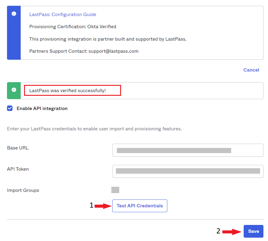 Test API credentials button