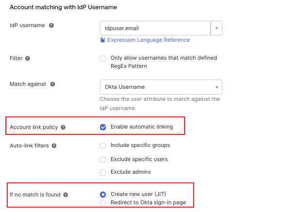 IdP settings