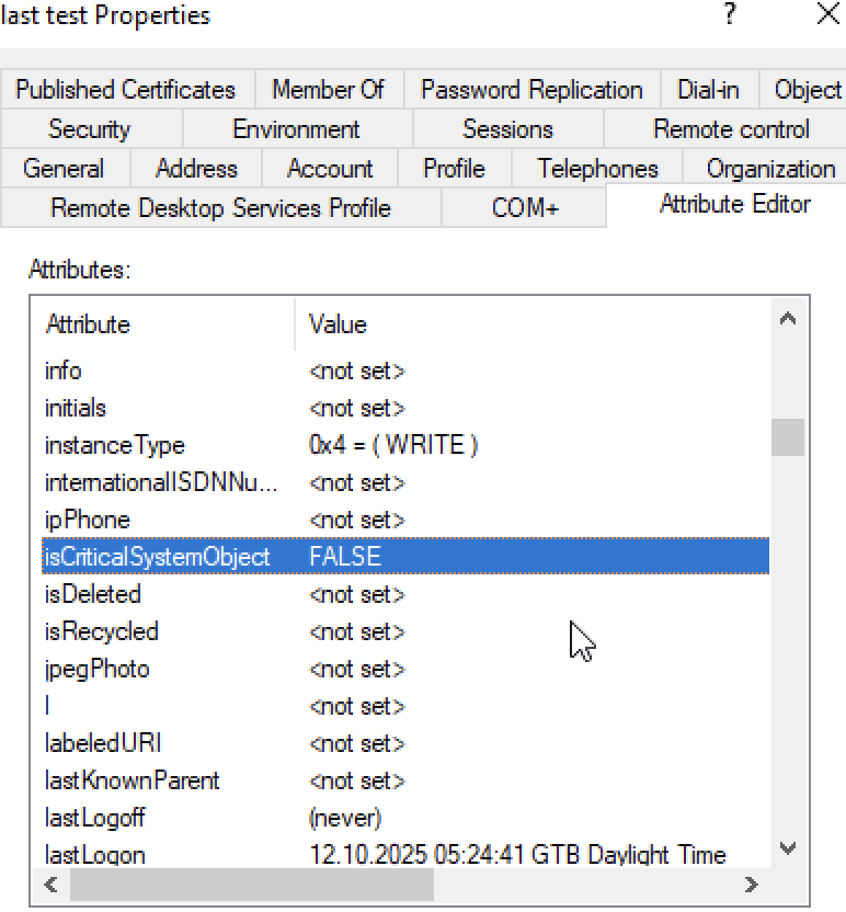 isCriticalSystemObject attribute