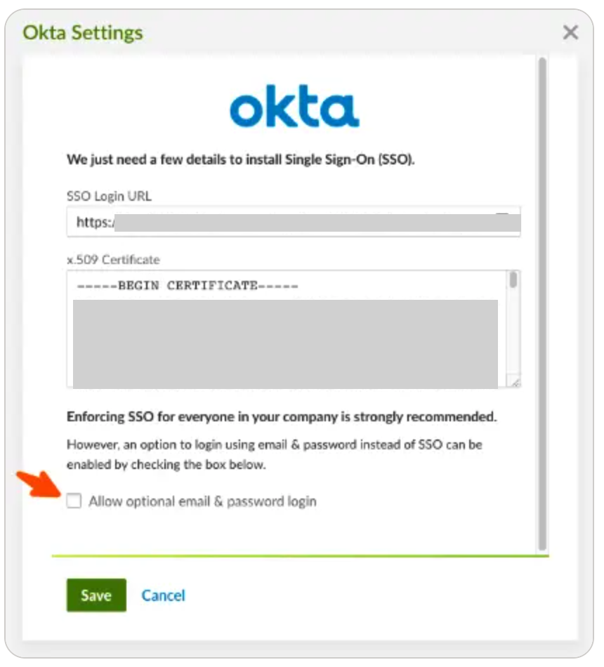 "Allow optional email & password login" option