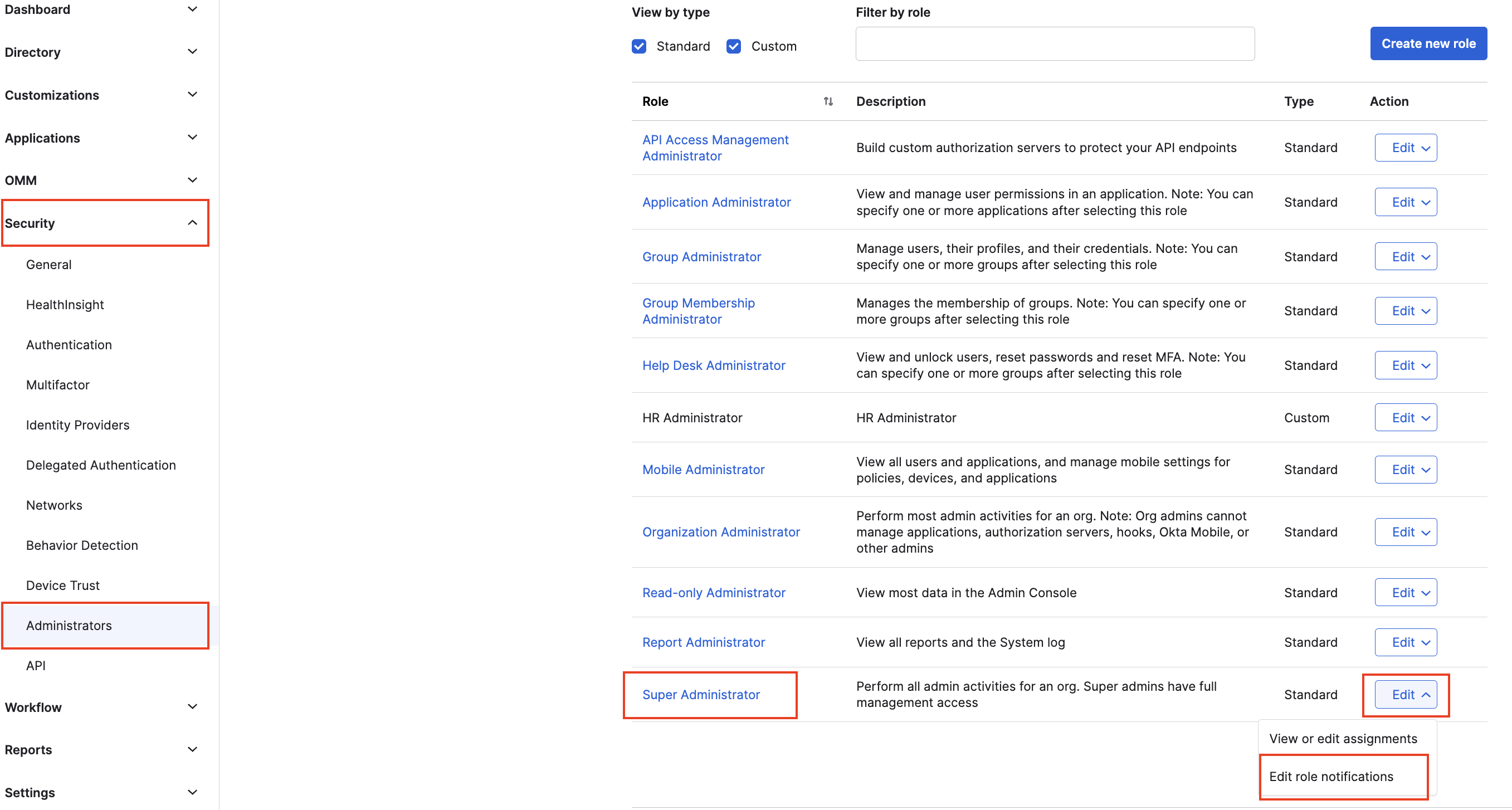 Edit role notifications