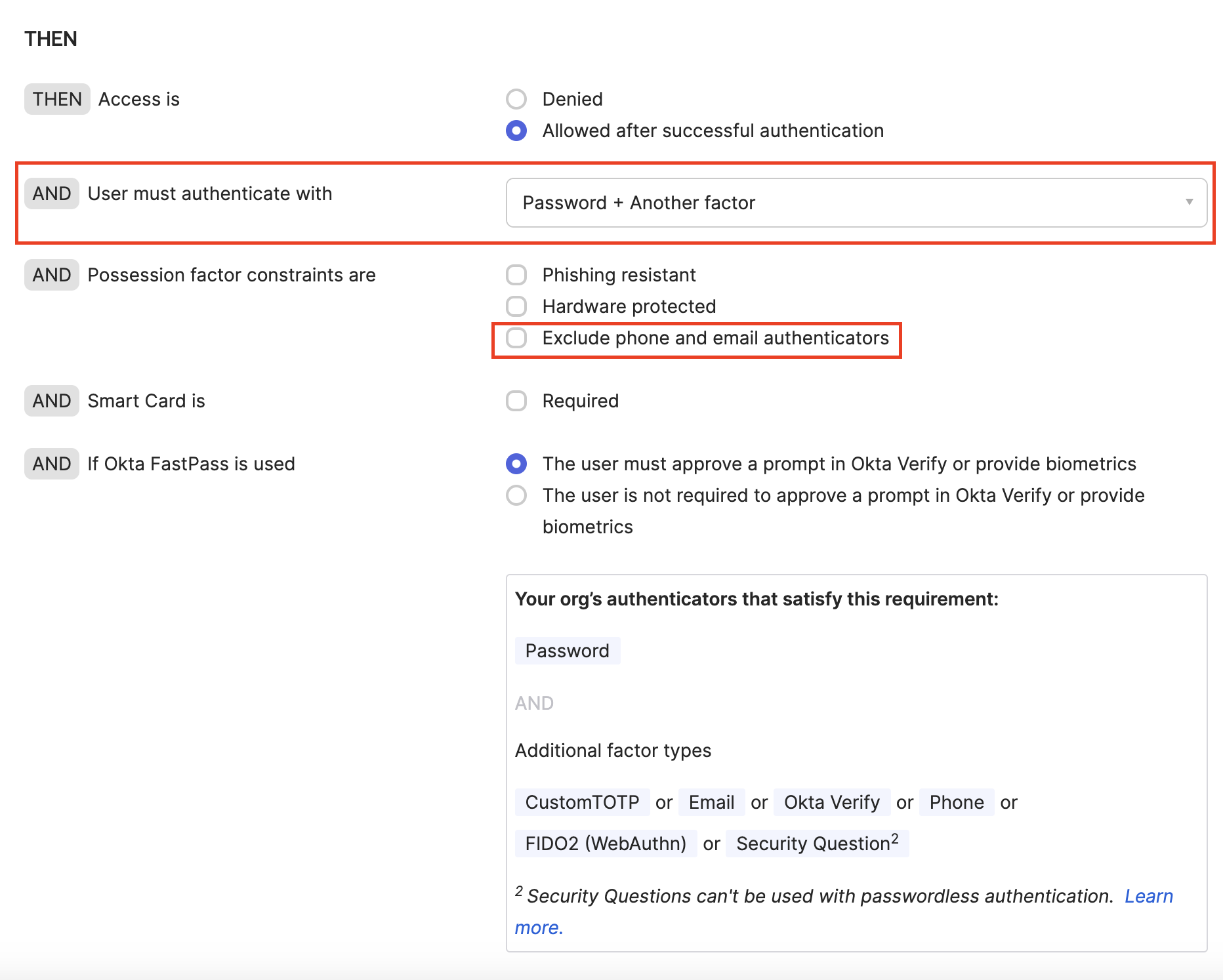Exclude phone and email authenticators option