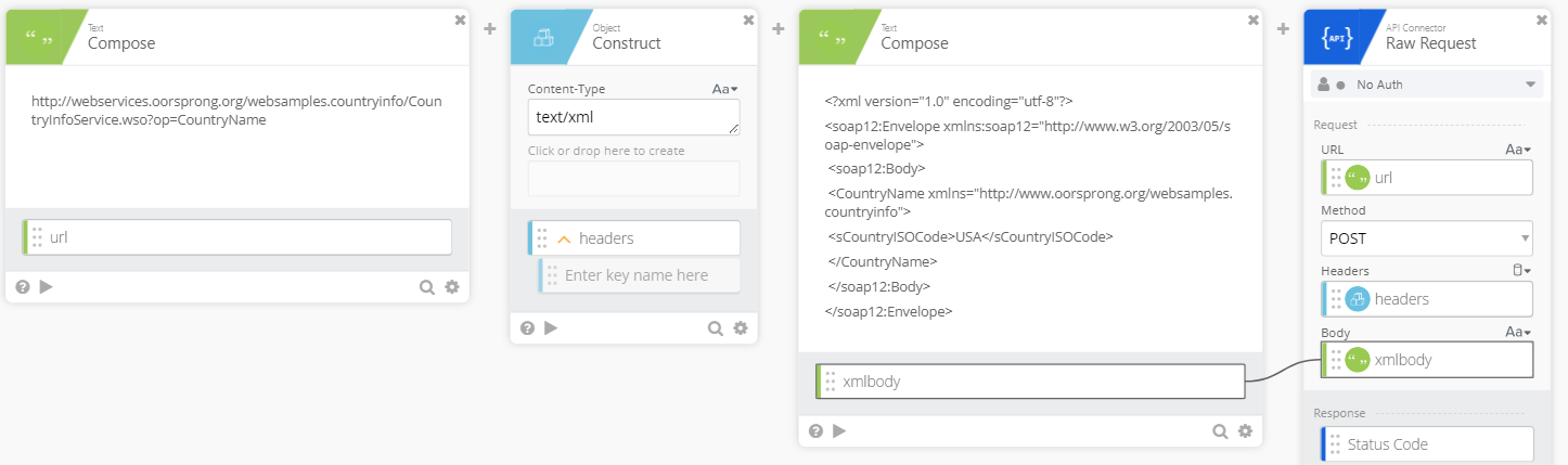 Compose card creating the XML body