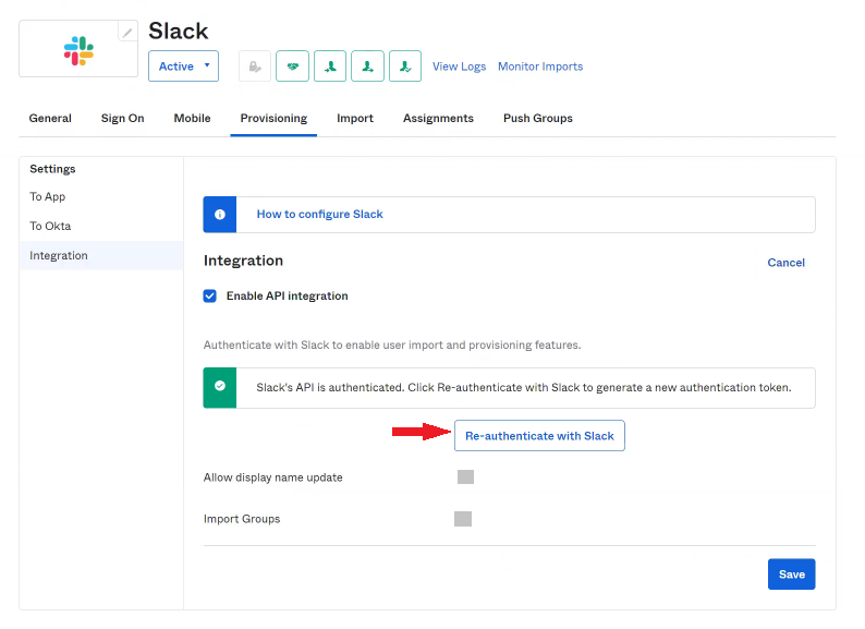 Re-authenticate with Slack