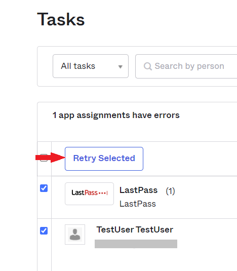 "Retry Selected" button