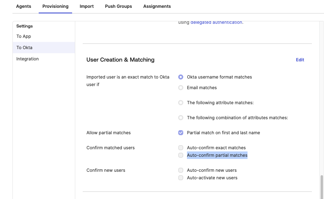"Auto-confirm partial matches" option