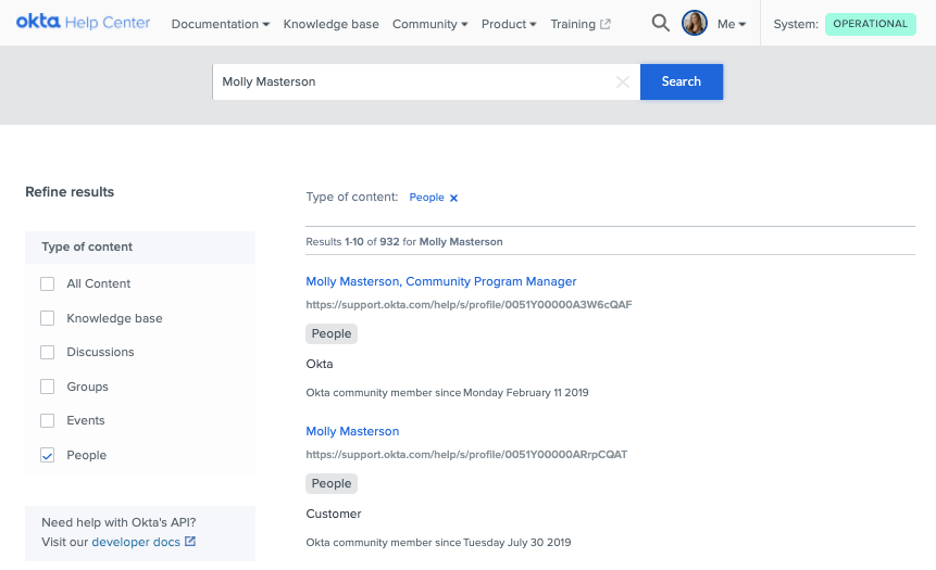 search and filter for other&nbsp;Okta community members