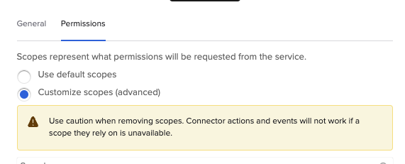 Customize scopes (advanced) option