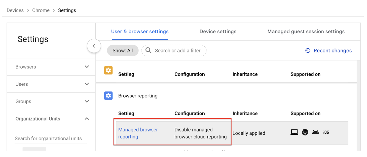 Managed browser reporting