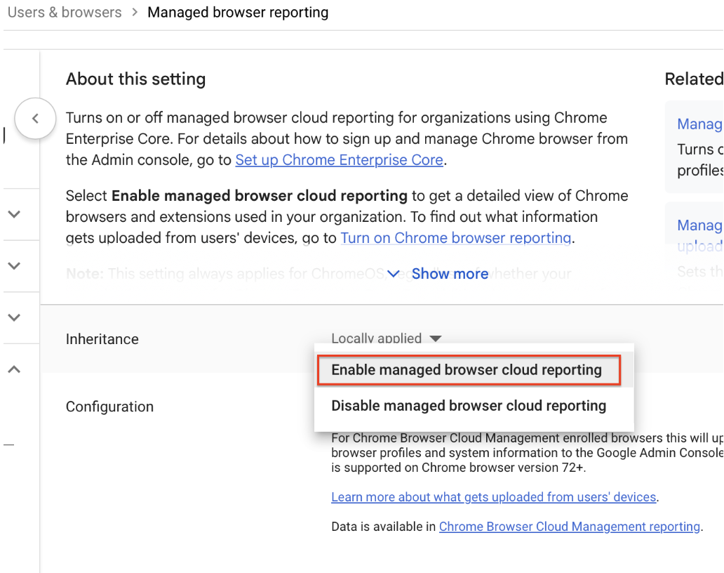 Enable managed browser cloud reporting