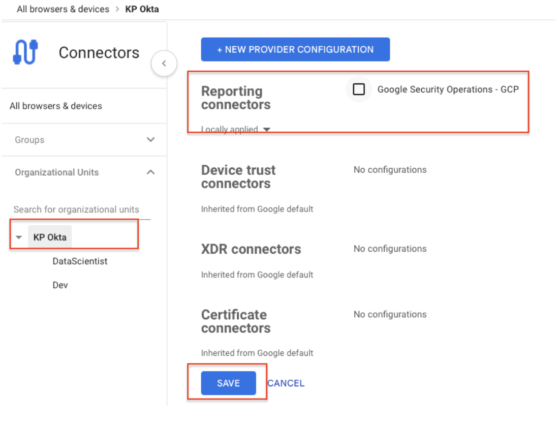 checkbox for Google Security Operations
