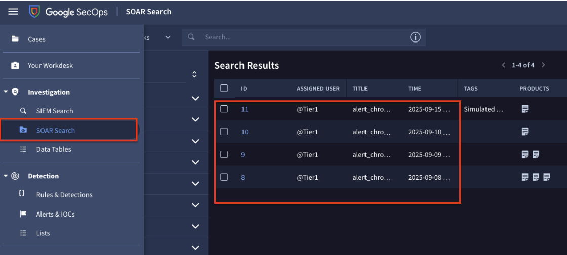cases in the SOAR Case dashboard