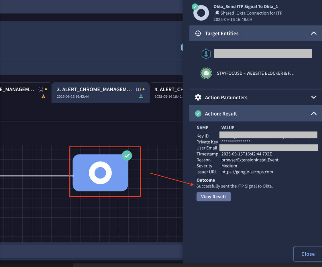 Chrome event successfully shared with Okta