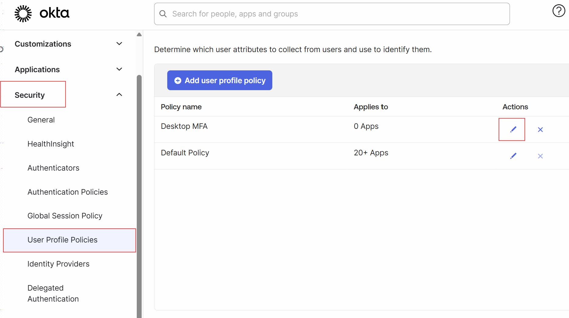 User Profile Policies