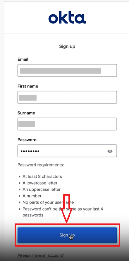 Sign-up button