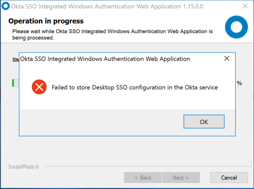 IWA installer - Failed to store Desktop SSO configuration