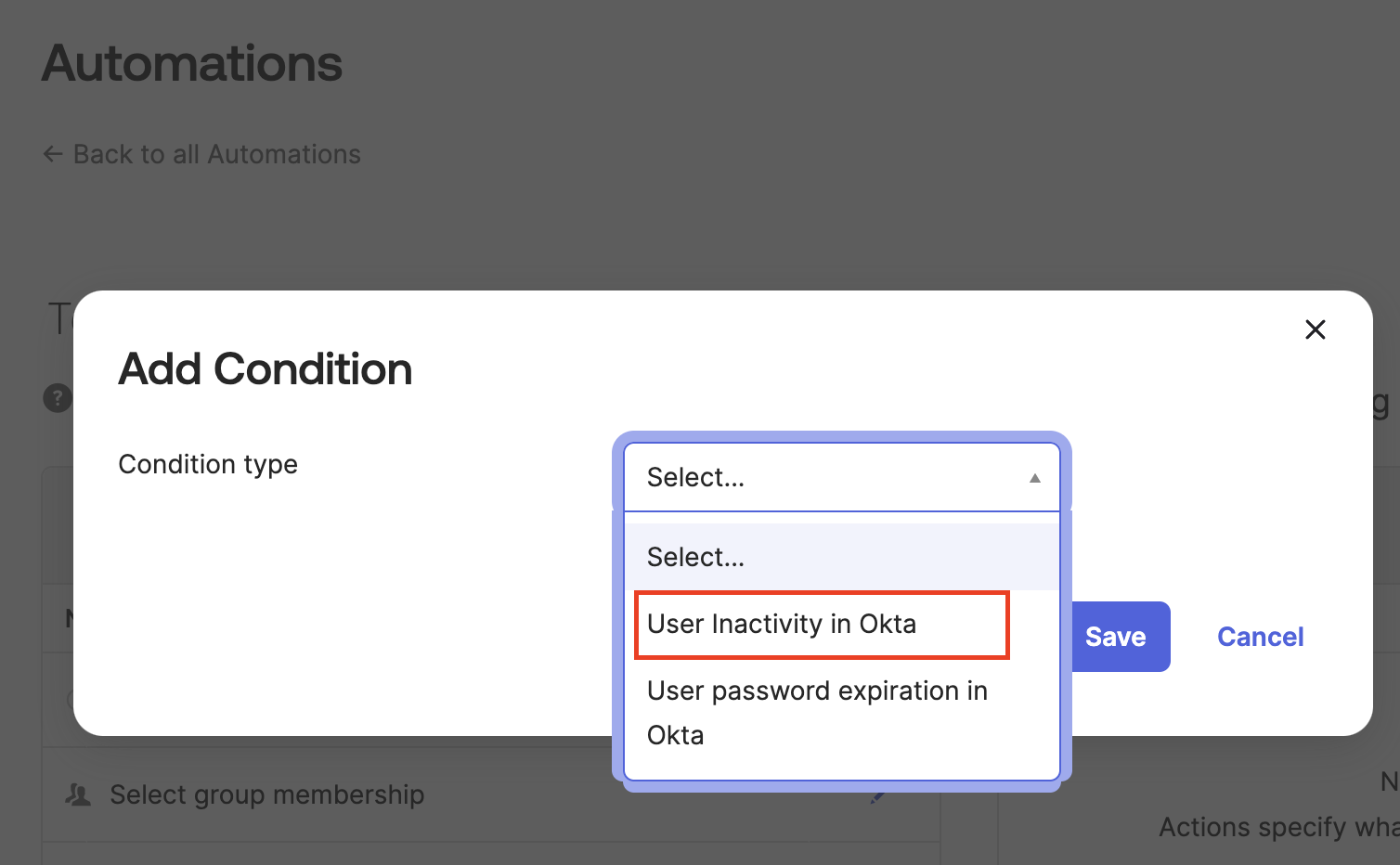Condition for User Inactivity in Okta