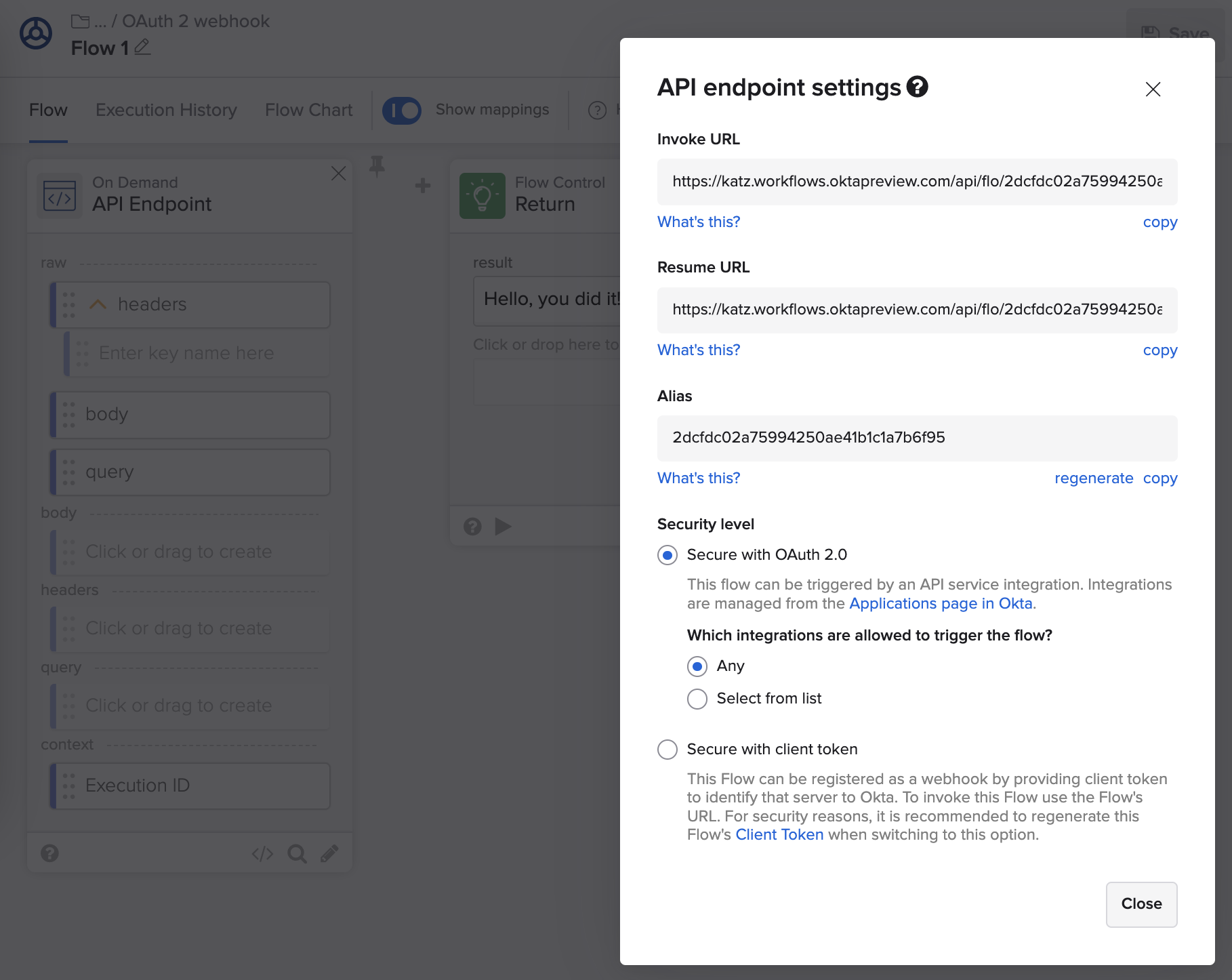 Invoke and Test an OAuth 2.0 Secured Workflows Flow