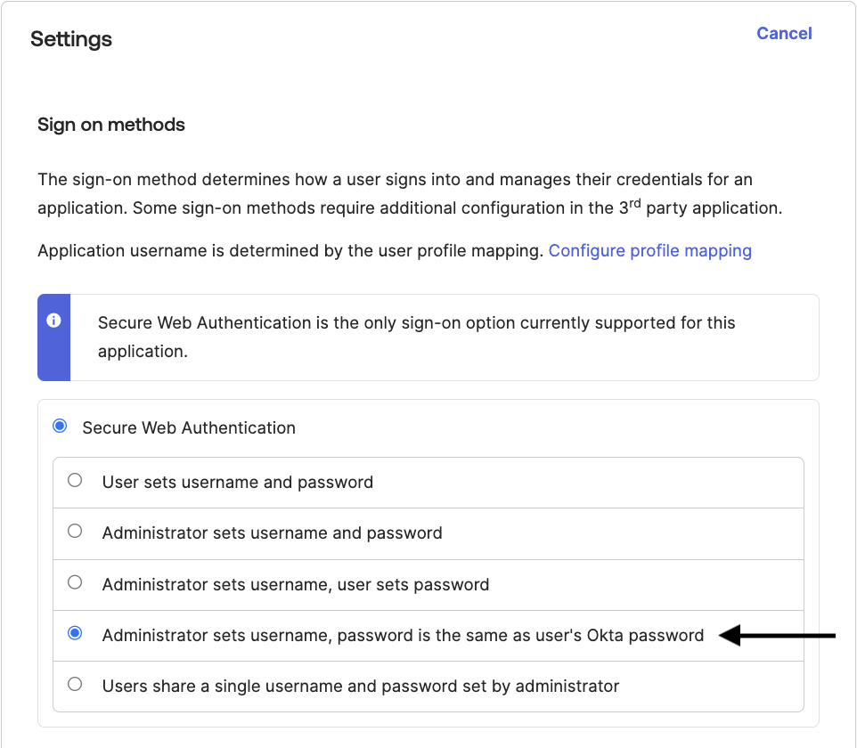 Setting the same Password for the Okta Account and a SWA application