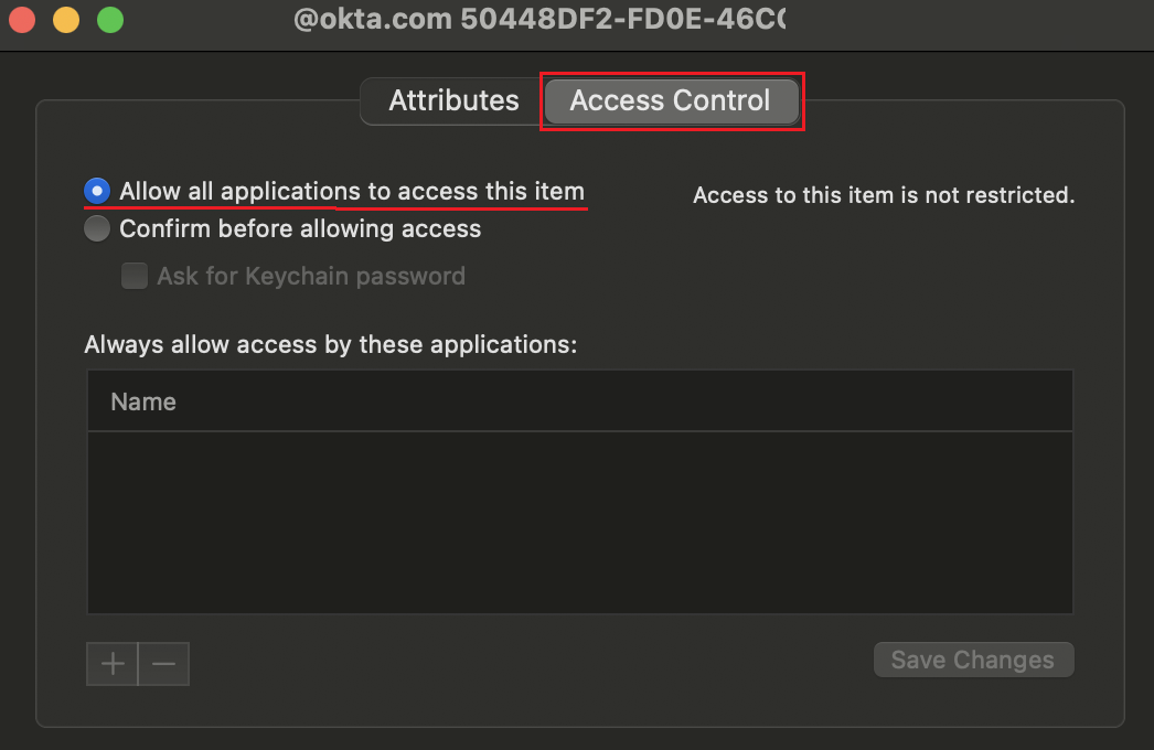 Access Control&nbsp;tab