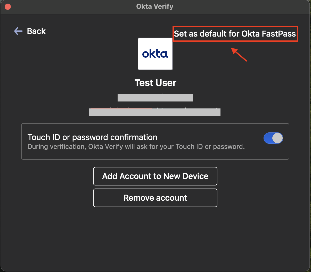 Set as default for Okta FastPass