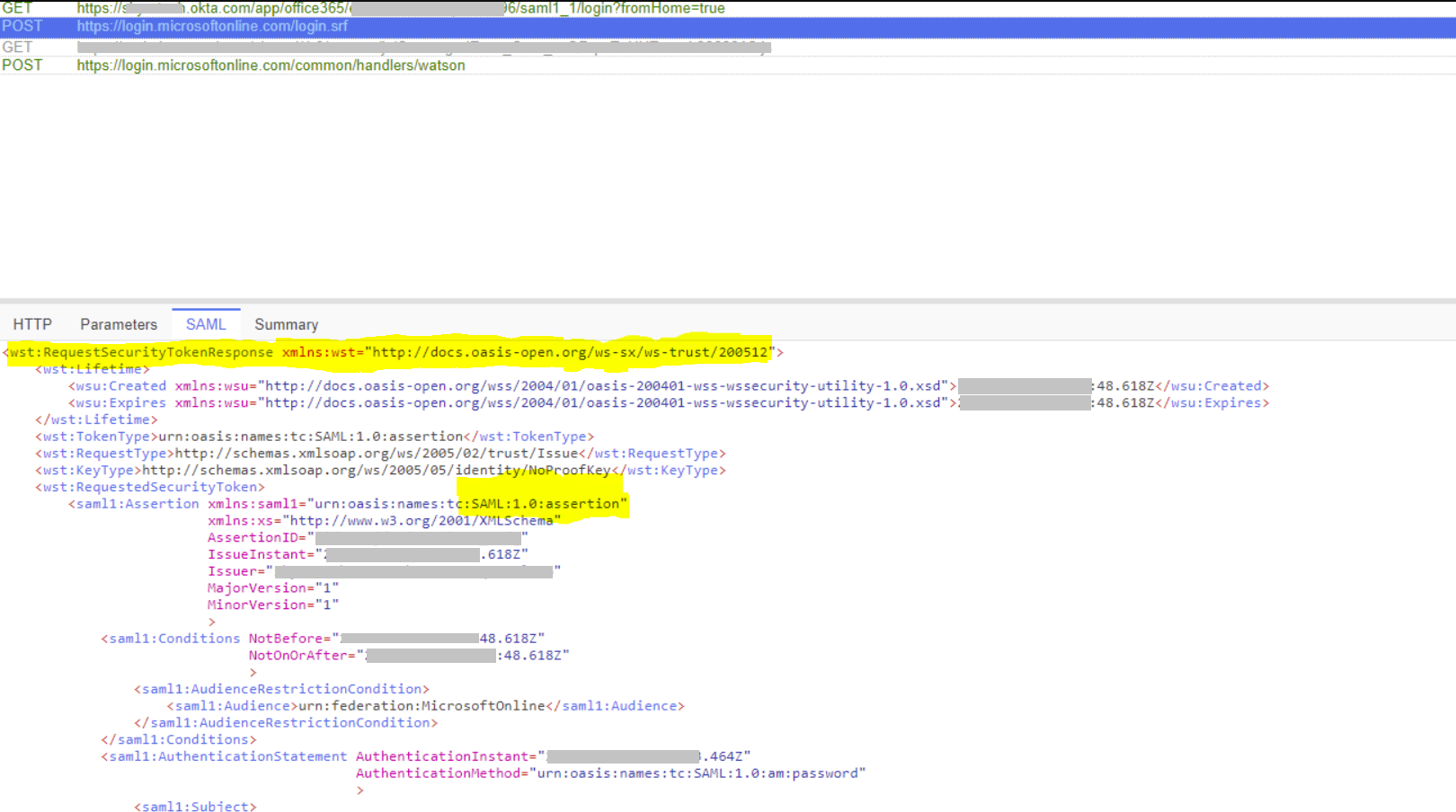 SAML assertion captured using SAML tracer