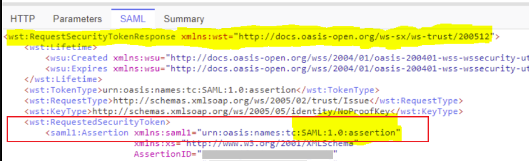 SAML assertion captured using SAML tracer