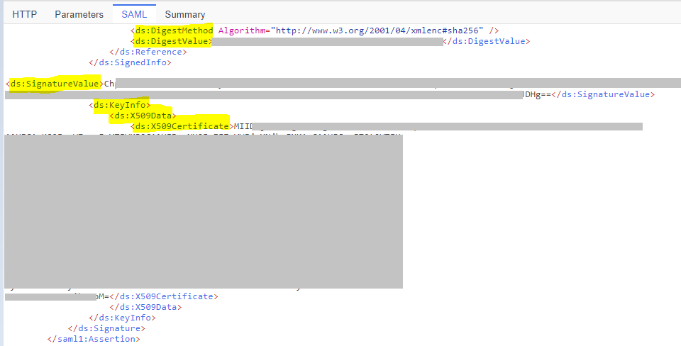 SAML assertion captured using SAML tracer