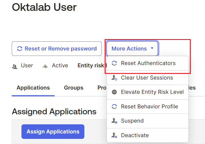 Reset Authenticators