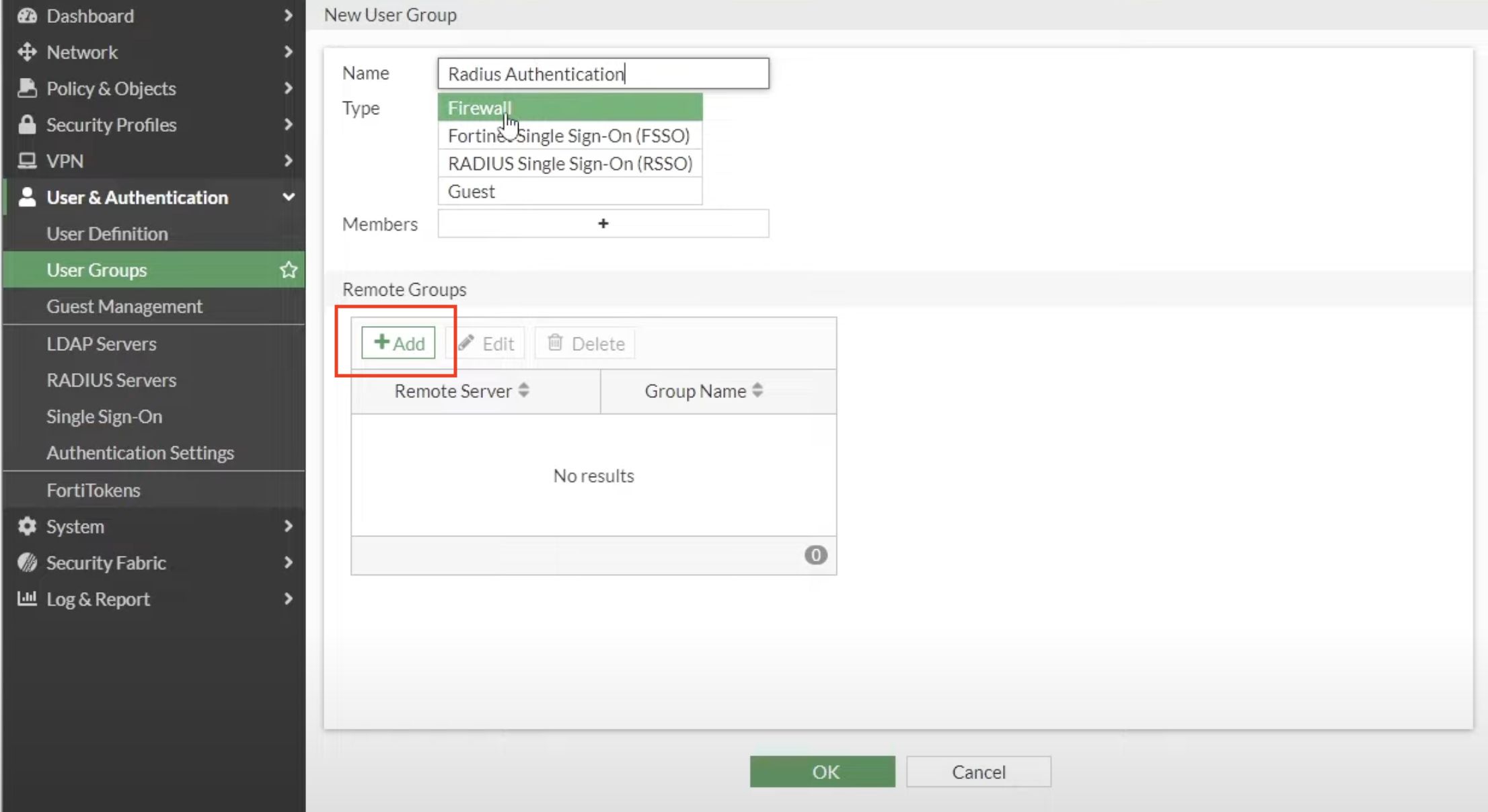 Add RADIUS entry