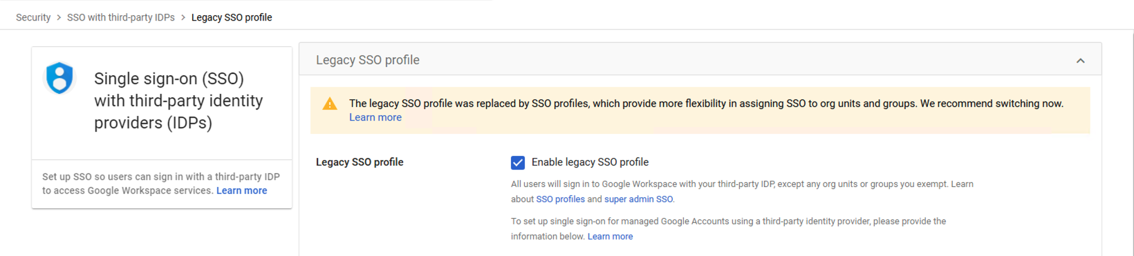 Enable legacy SSO profile