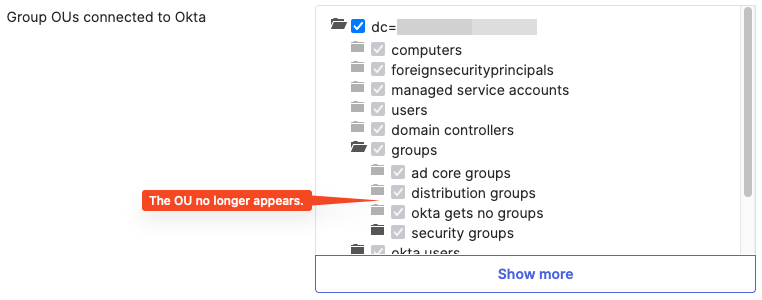 Group OUs connected to Okta