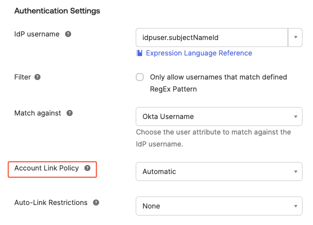IdP AccountLinkPolicy