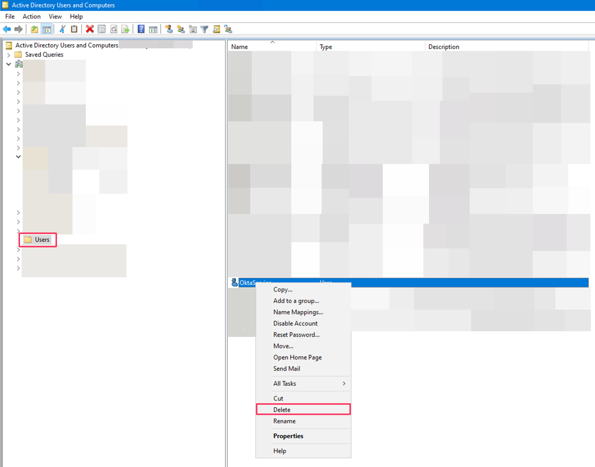 Okta AD Agent service account