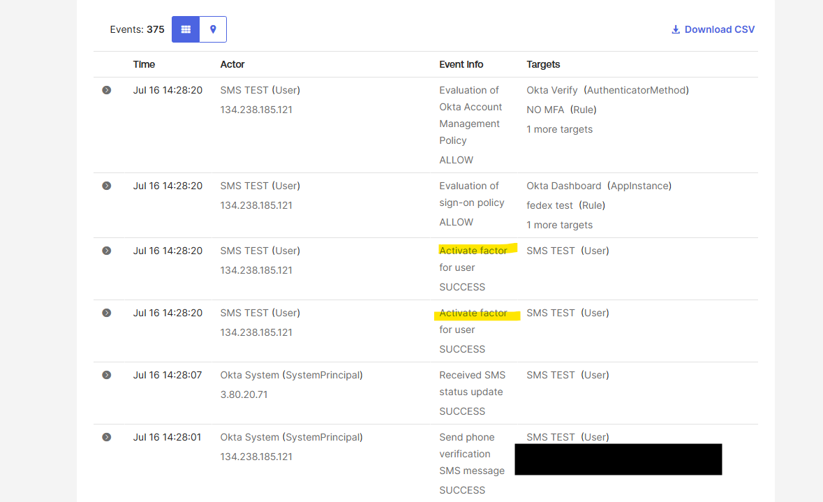 System Logs events