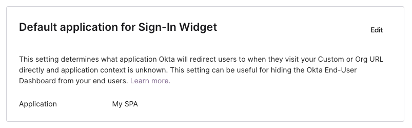 Default application for Sign-In Widget