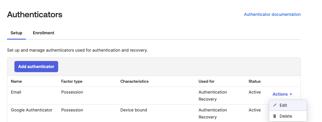 Edit Authenticators