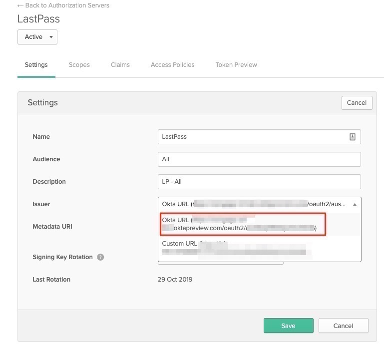 Issuer dropdown