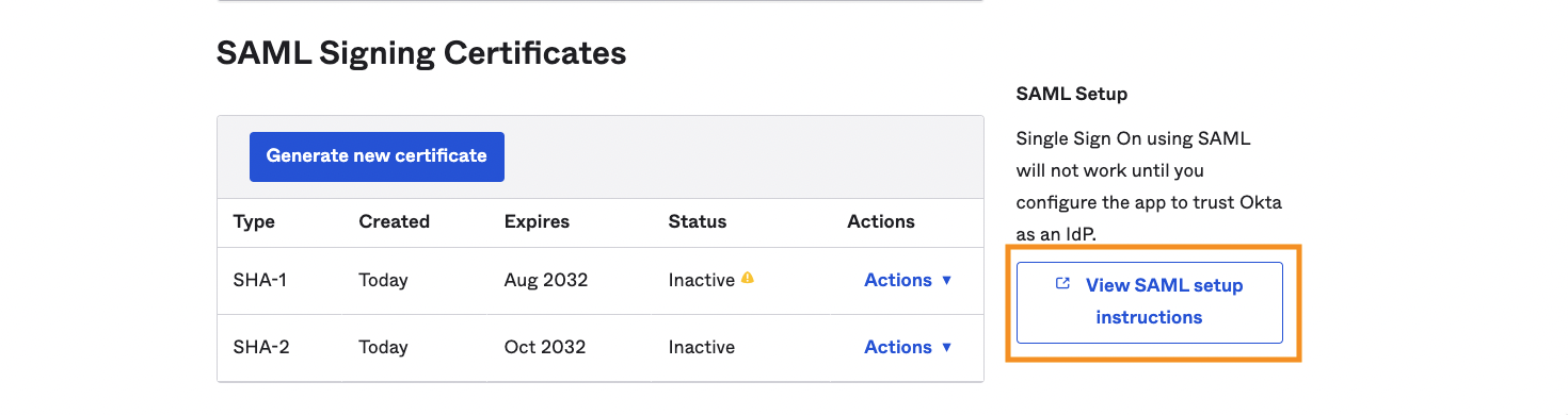 View SAML Setup Instructions&nbsp;button