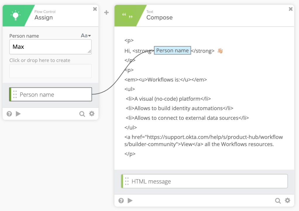 Creating an HTML message with the Compose card