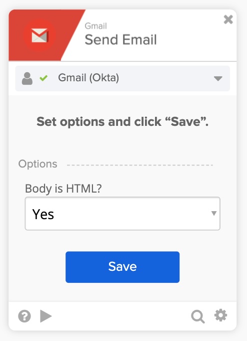 Setting the Gmail card to send HTML email