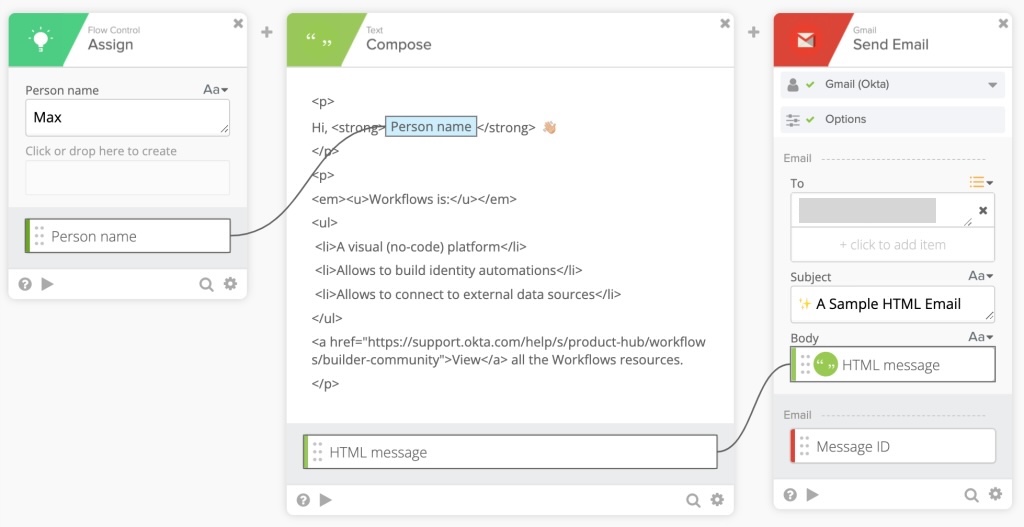 Sending HTML email with the Gmail card